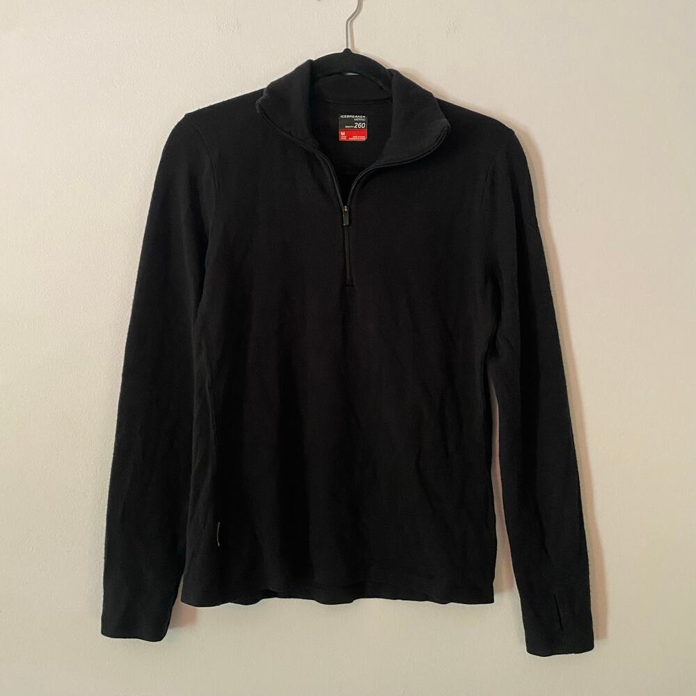 Icebreaker Black Merino Wool Quarter Zip Pullover Gorpcore Outdoor Women Medium